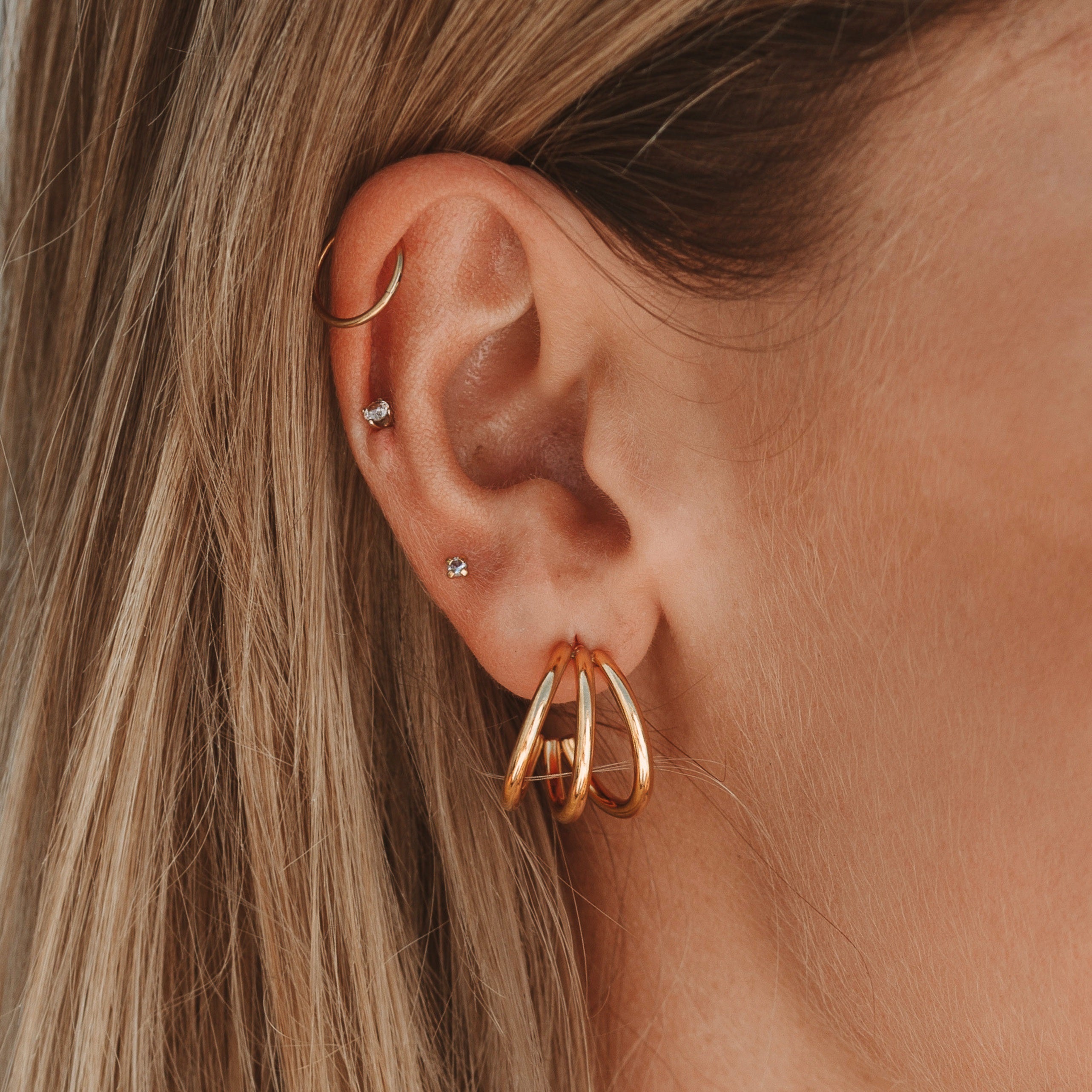 Gold Triple Hoops