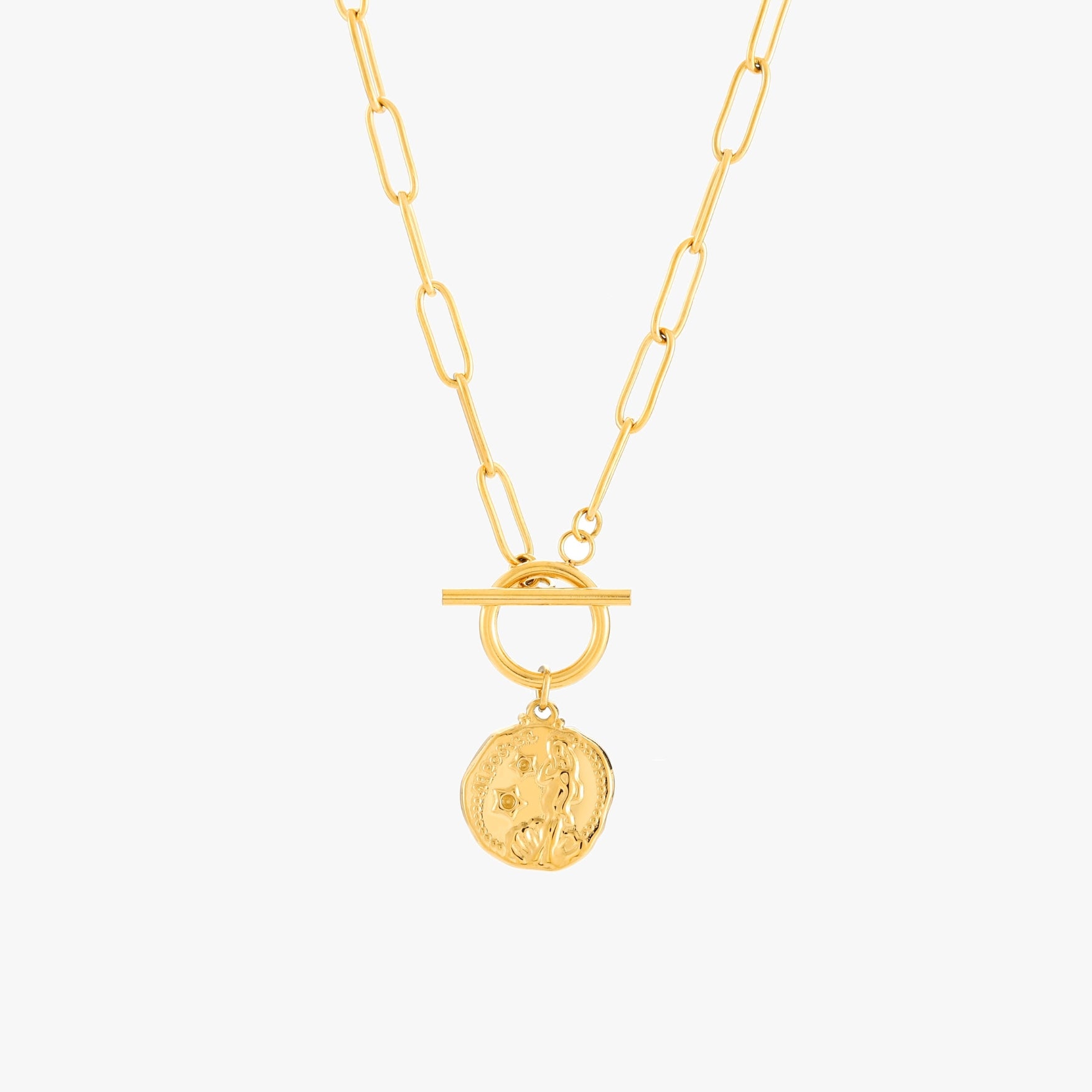 Gold Venus Necklace Close-up On White Background