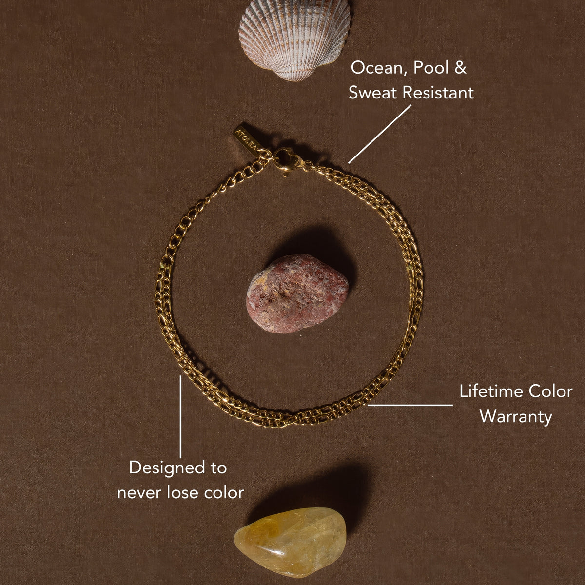 Layered figaro bracelet in gold, waterproof and sweat resistant with lifetime color warranty
